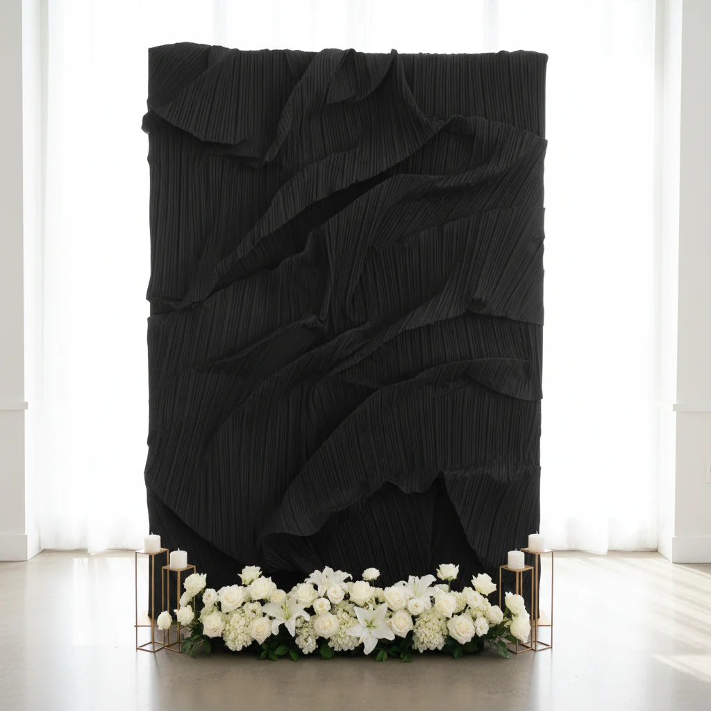 Pleated Crinkle DIY Textured Fabric 10 yards - Black