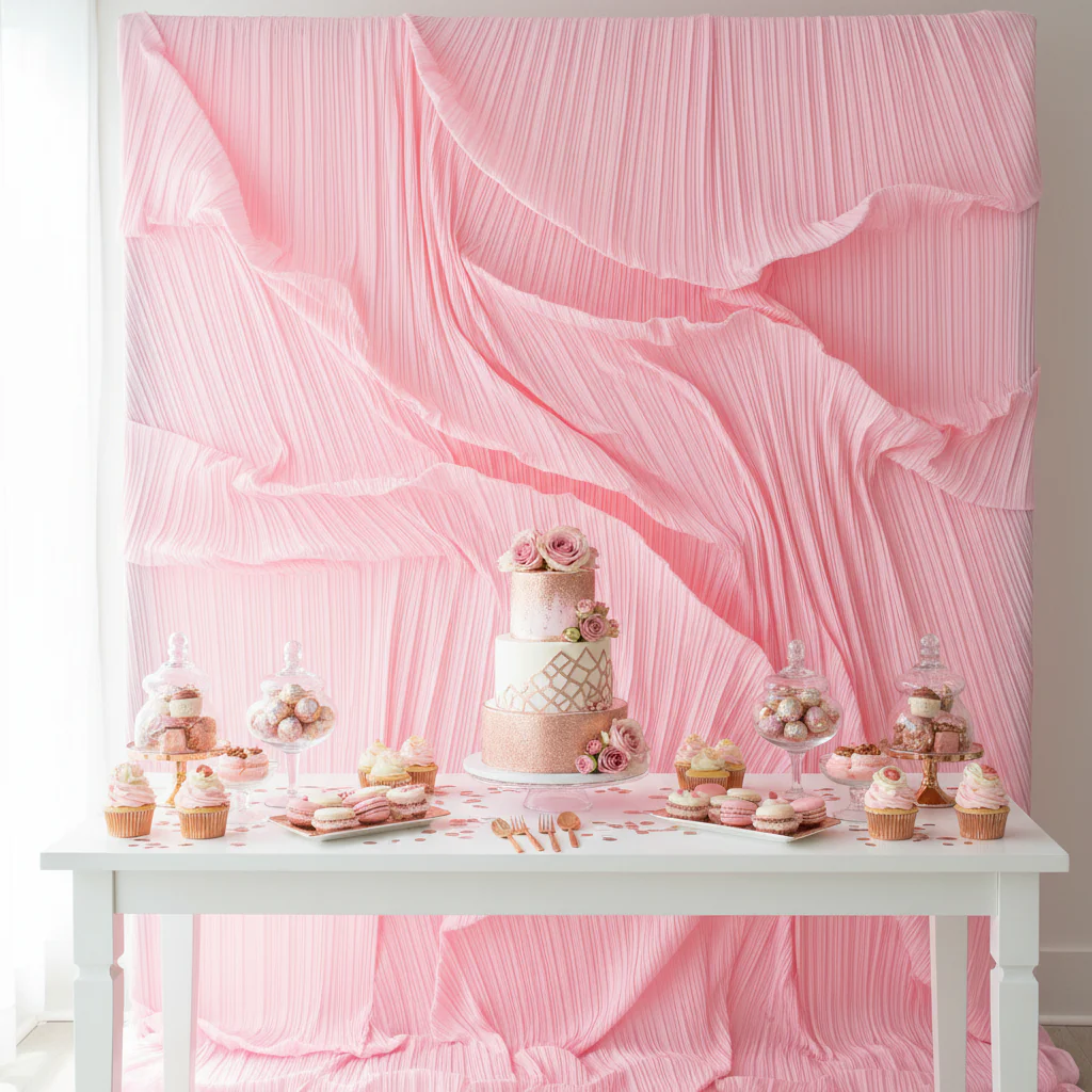 Pleated Crinkle DIY Textured Fabric 10 yards - Pink