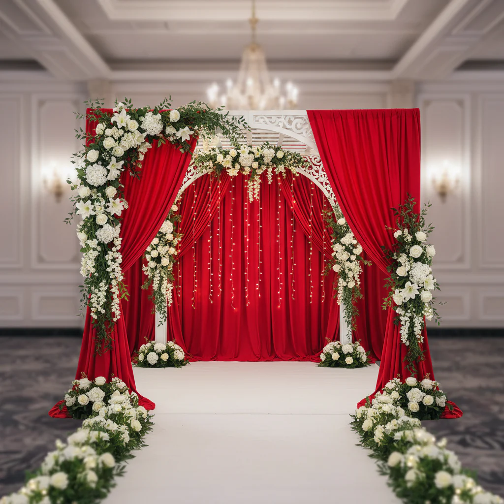 Poly Premier Fire Retardant (FR) 8ft H x 60" W drape/backdrop - Red - Image 3