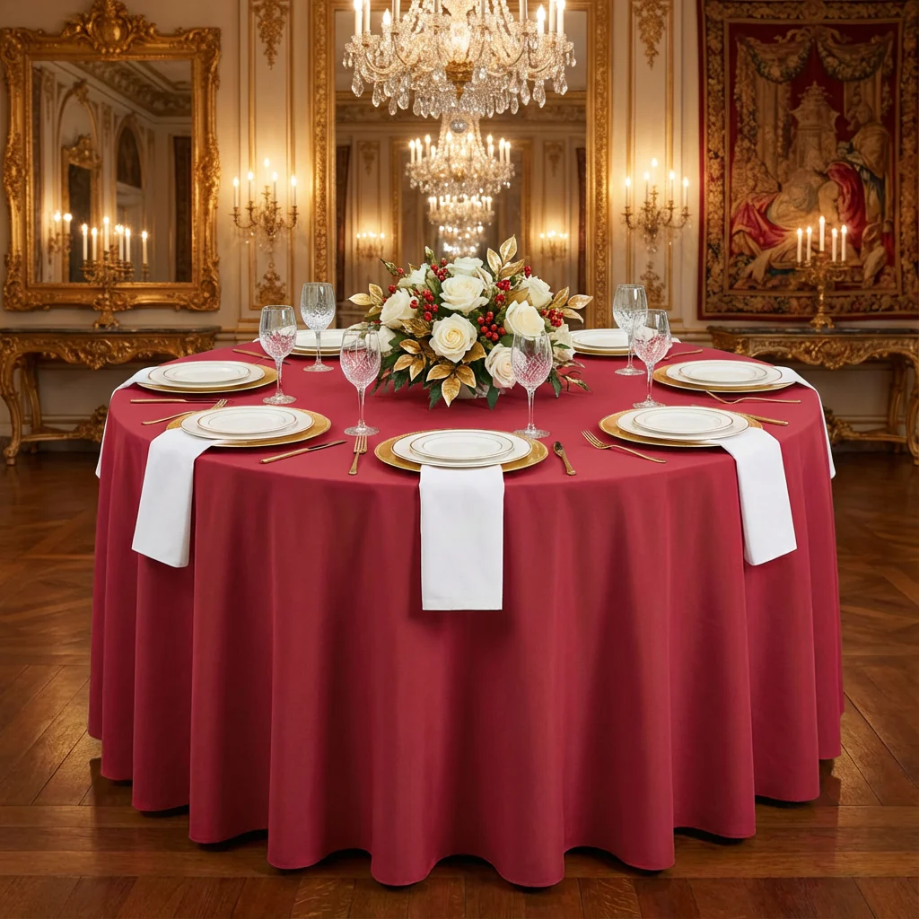 Premium Polyester 108" Round Tablecloth - Apple Red - Image 2