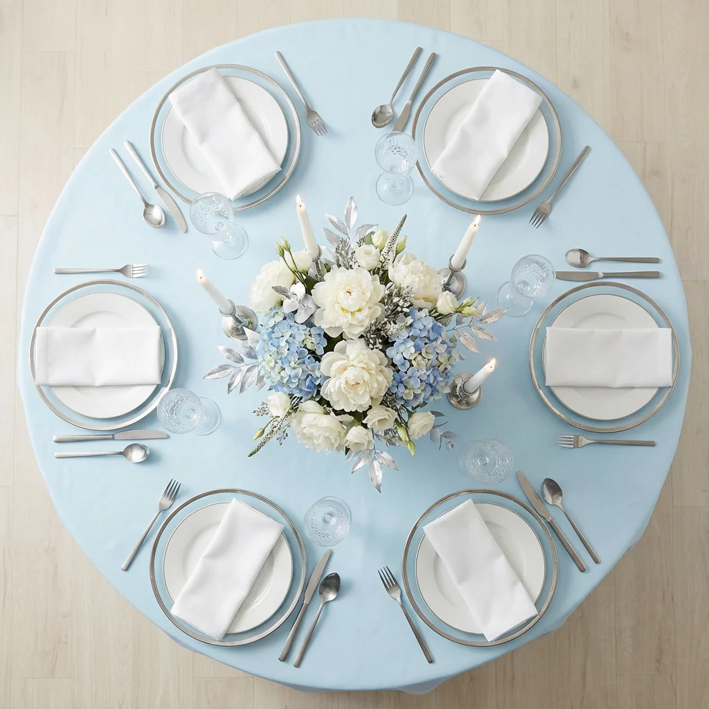 Premium Polyester 108" Round Tablecloth - Baby Blue - Image 3