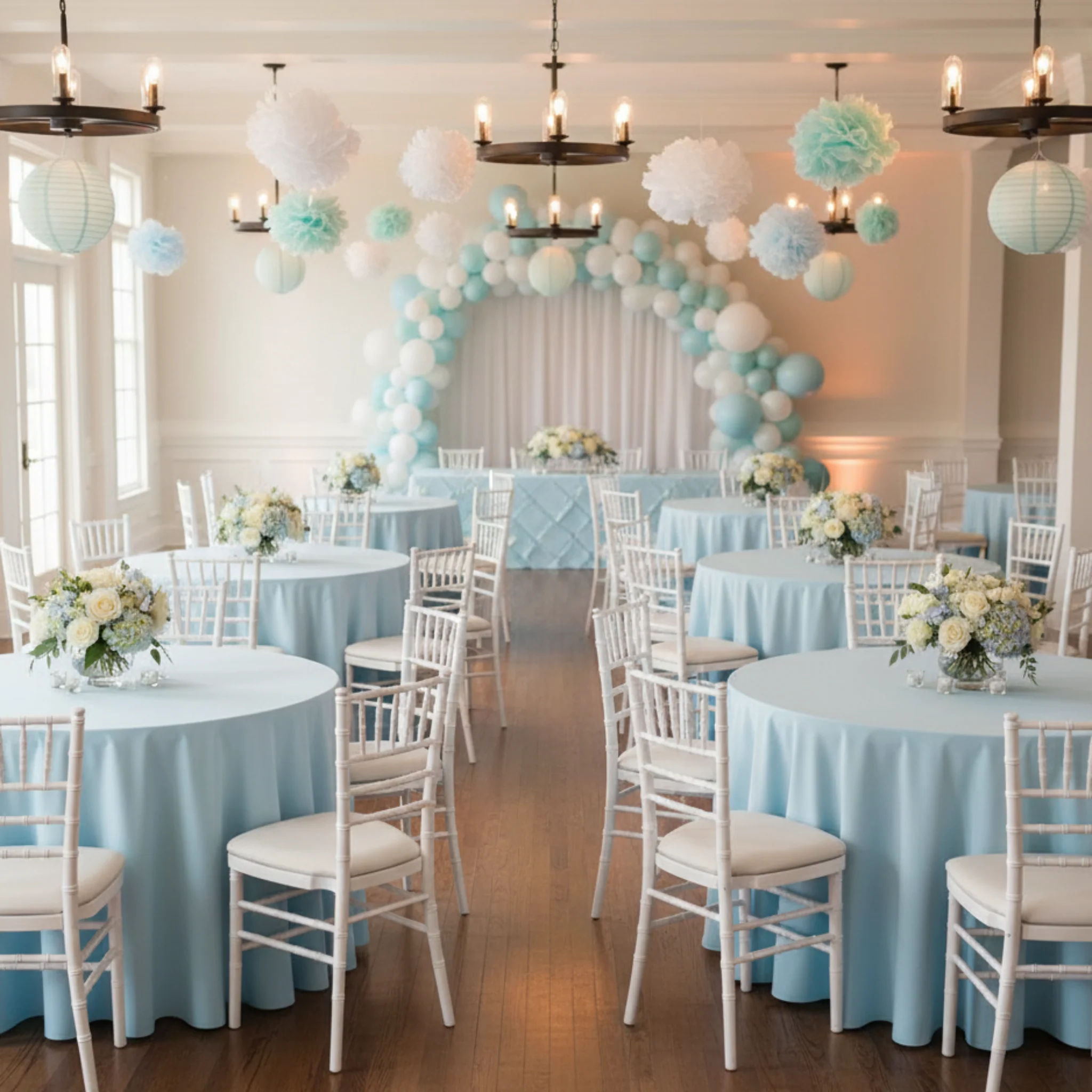 Premium Polyester 108" Round Tablecloth - Baby Blue - Image 4