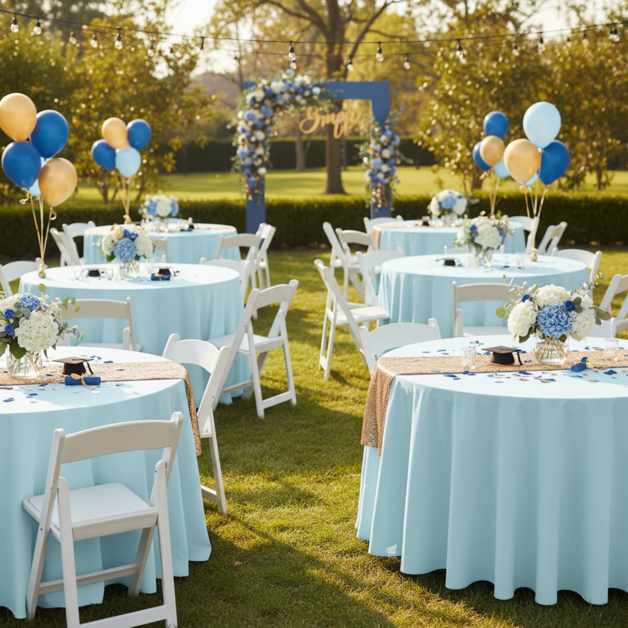 Premium Polyester 108" Round Tablecloth - Baby Blue - Image 6