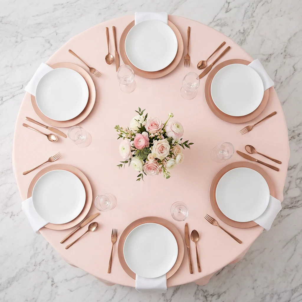 Premium Polyester 108" Round Tablecloth - Blush - Image 2