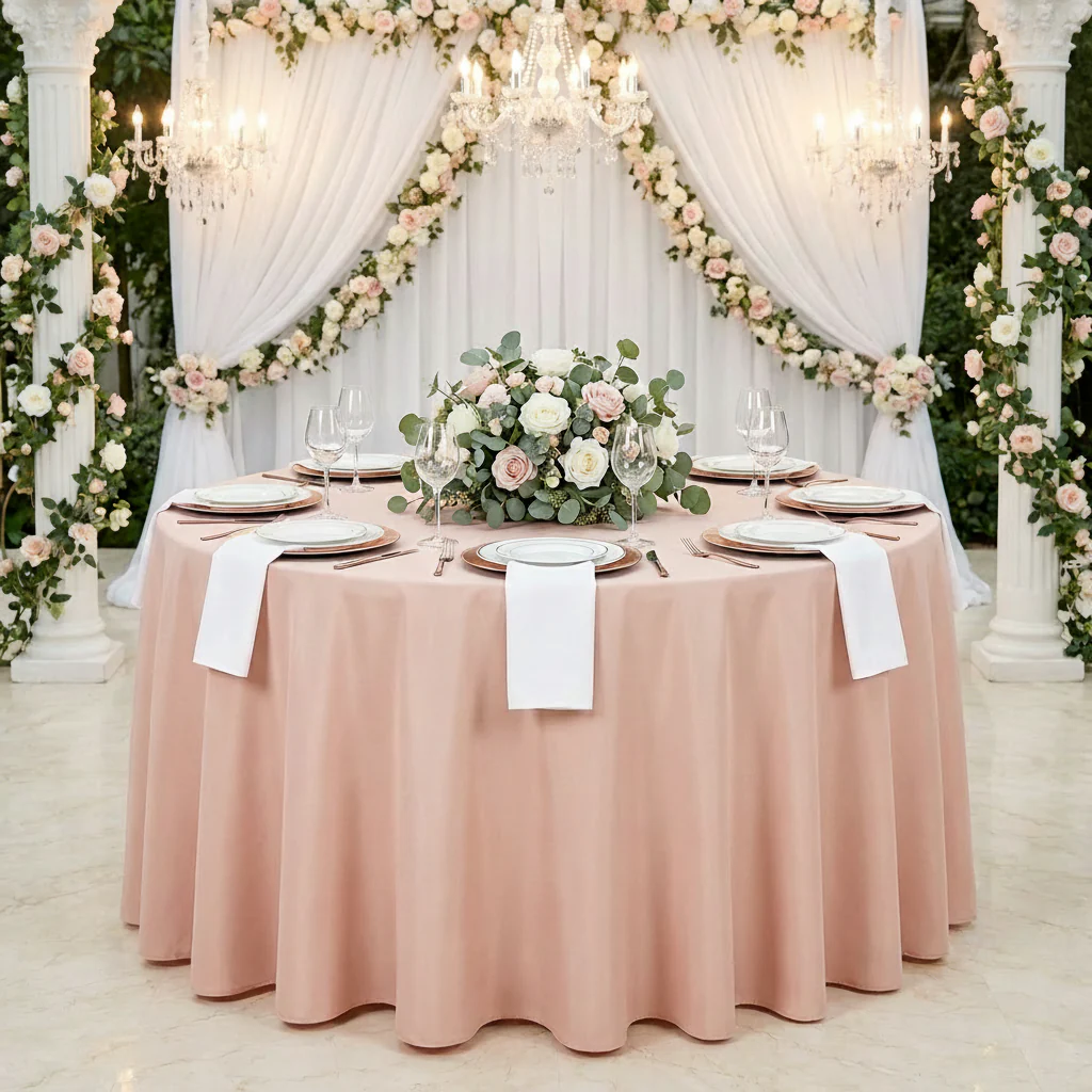 Premium Polyester 108" Round Tablecloth - Blush - Image 3
