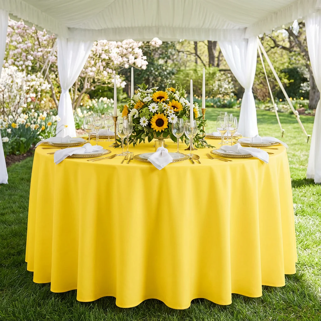 Premium Polyester 108" Round Tablecloth - Canary Yellow - Image 2