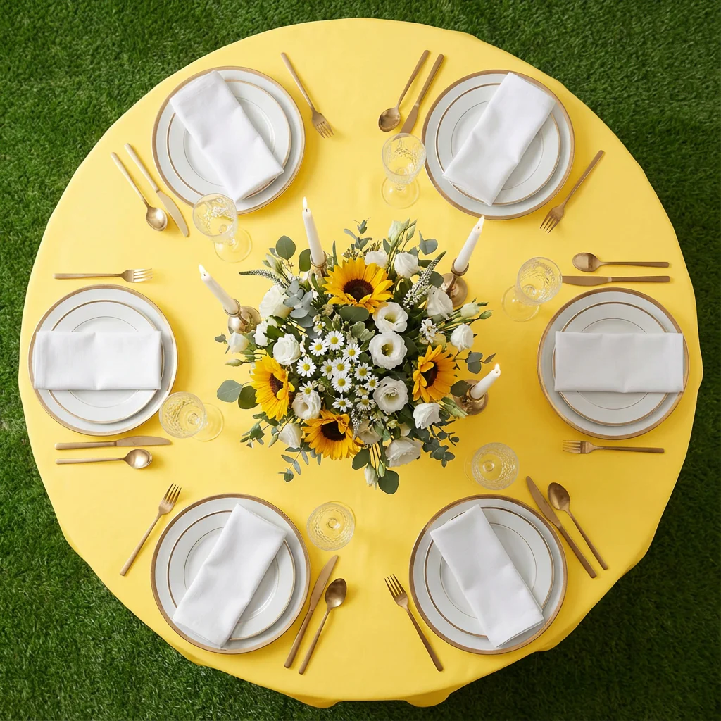 Premium Polyester 108" Round Tablecloth - Canary Yellow - Image 3