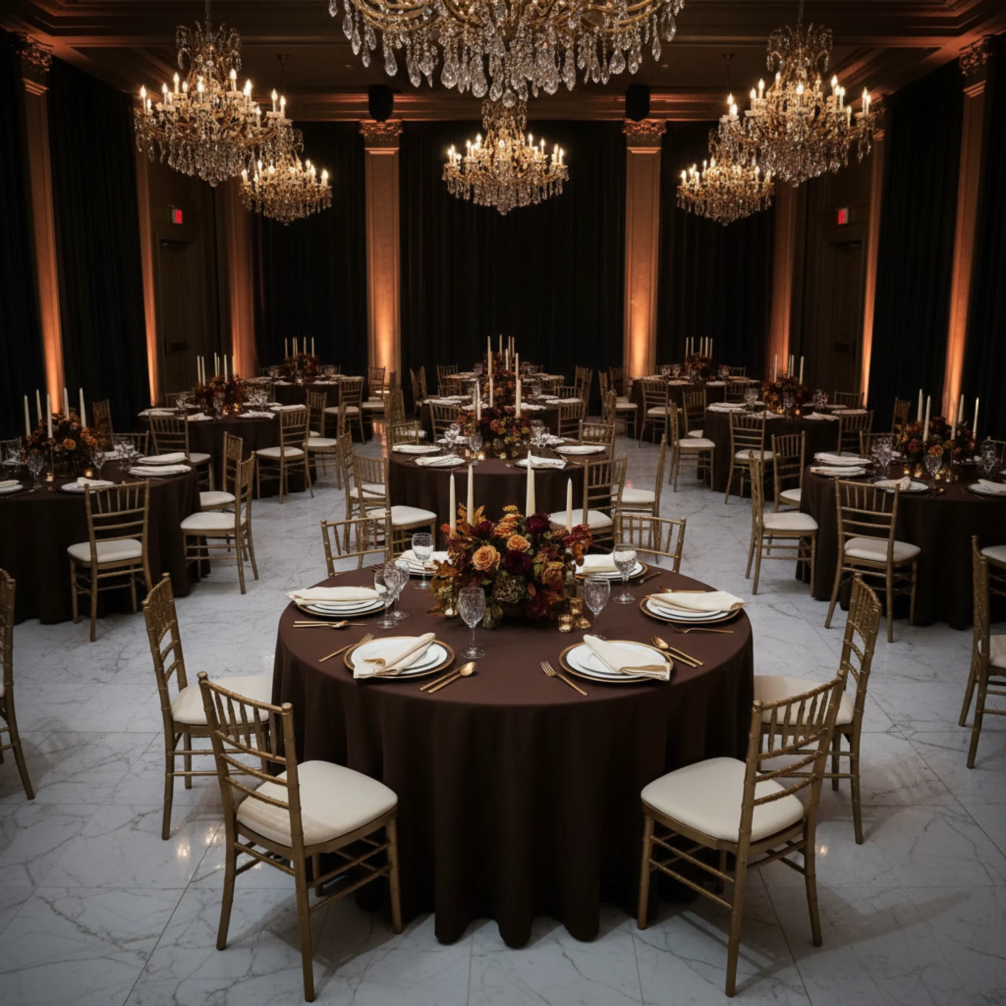 Premium Polyester 108" Round Tablecloth - Chocolate Brown - Image 4