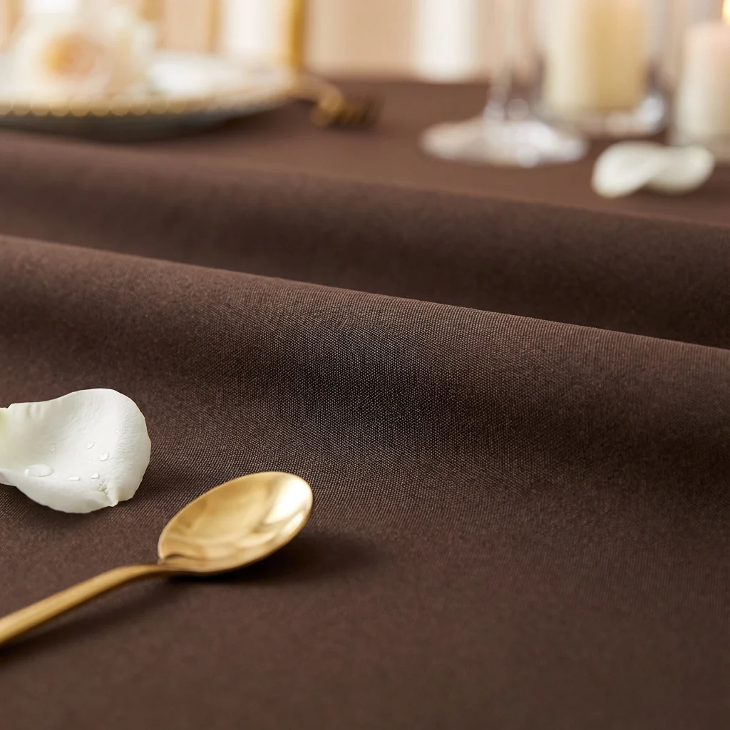 Premium Polyester 108" Round Tablecloth - Chocolate Brown - Image 6