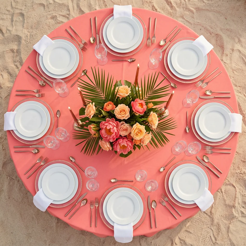 Premium Polyester 108" Round Tablecloth - Coral - Image 3