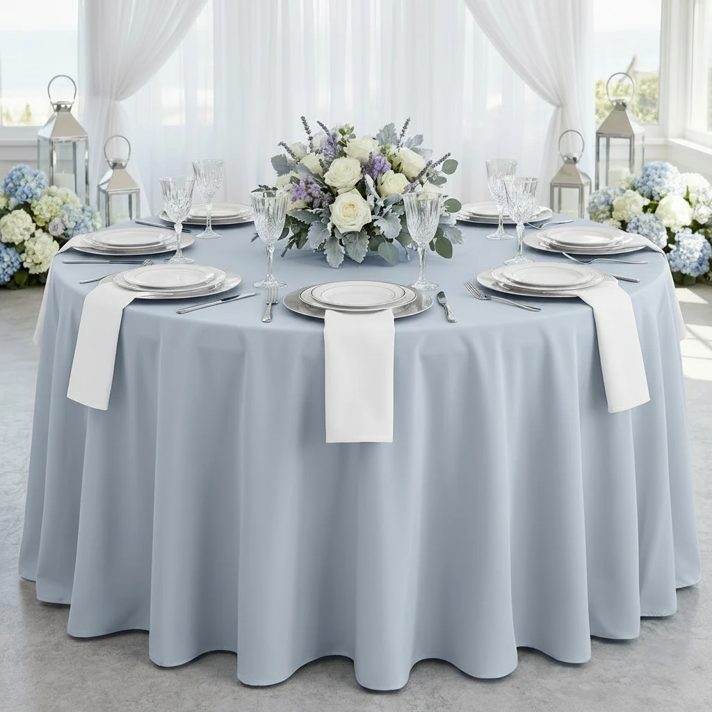 Premium Polyester 108" Round Tablecloth - Dusty Blue - Image 2