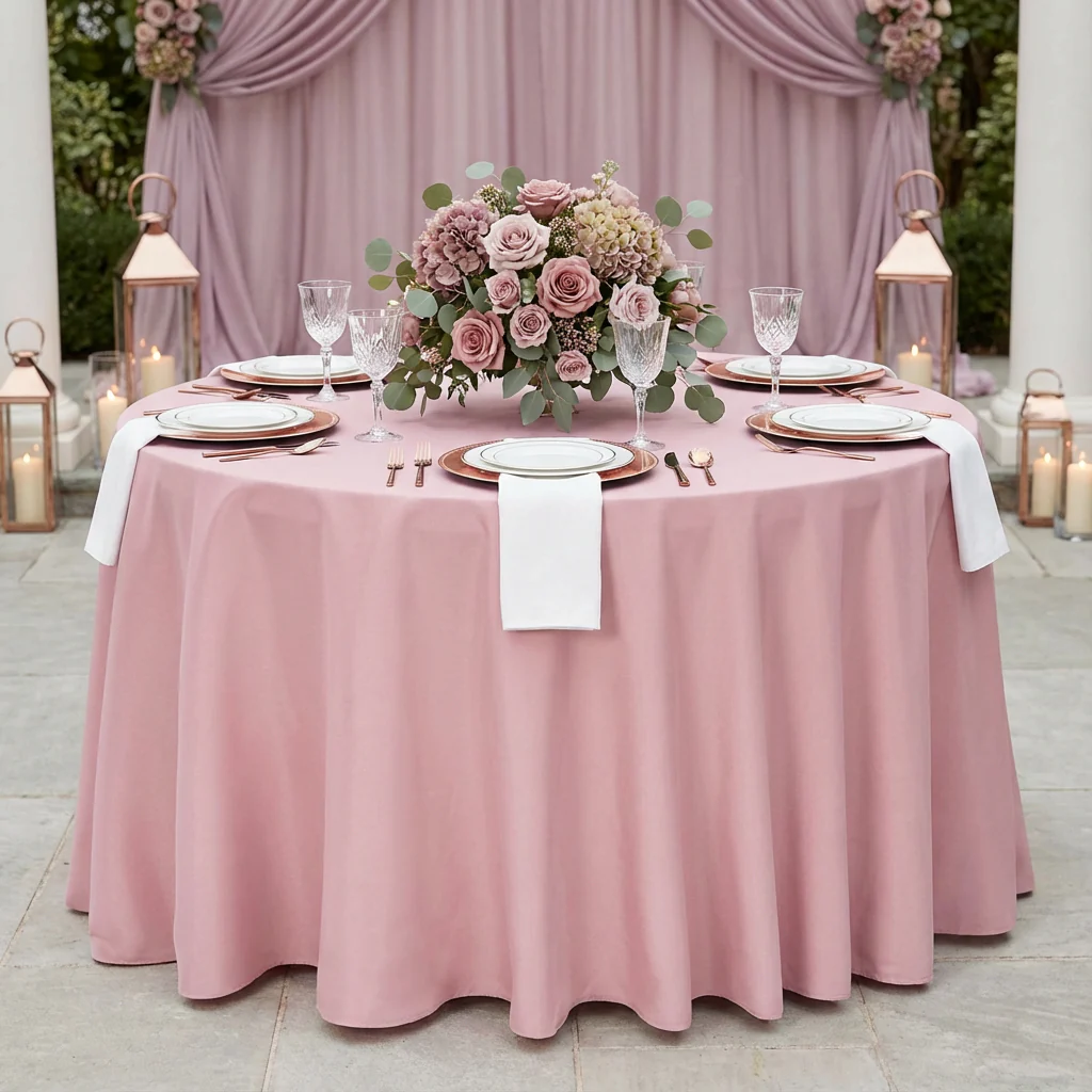 Premium Polyester 108" Round Tablecloth - Dusty Rose/Mauve - Image 2