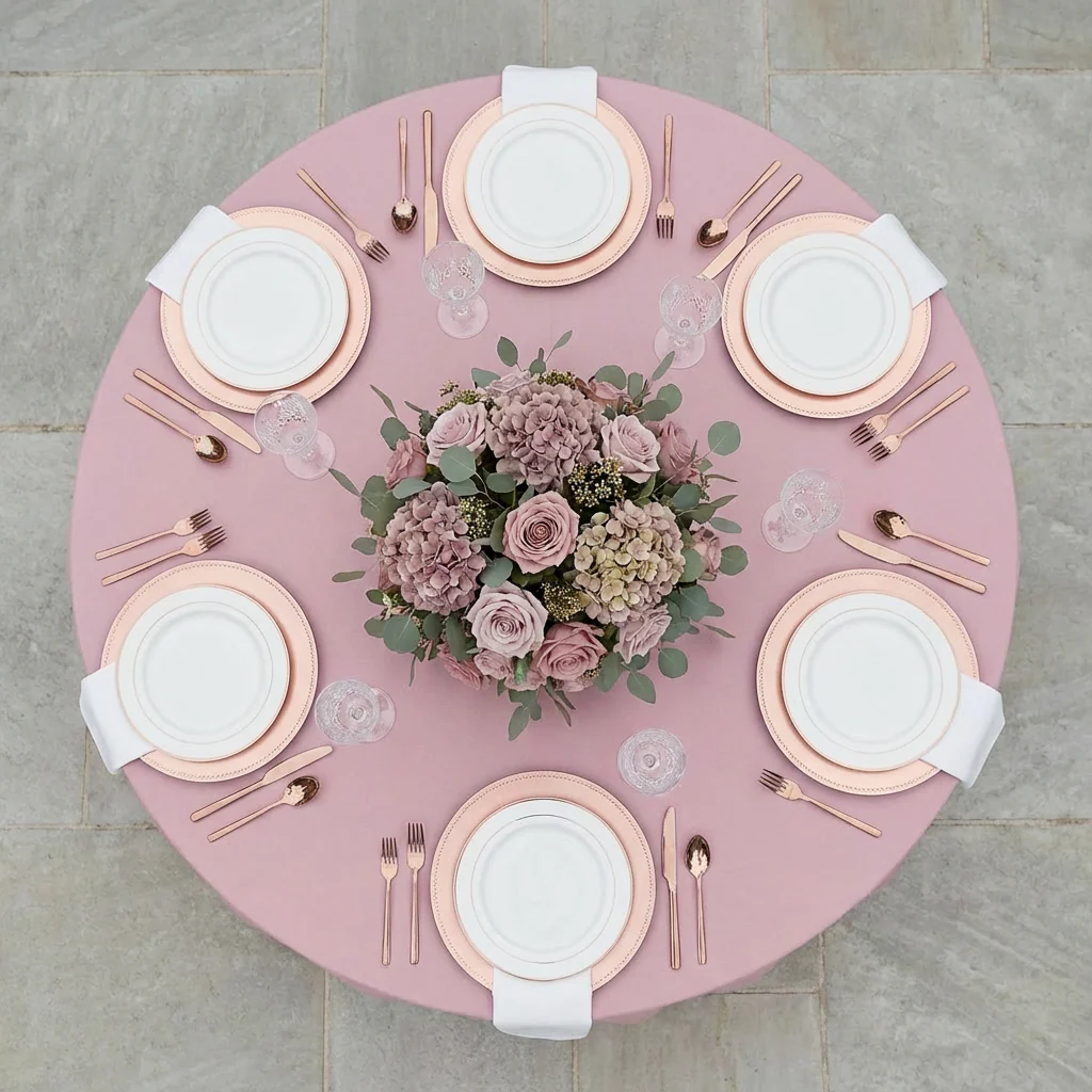 Premium Polyester 108" Round Tablecloth - Dusty Rose/Mauve - Image 3