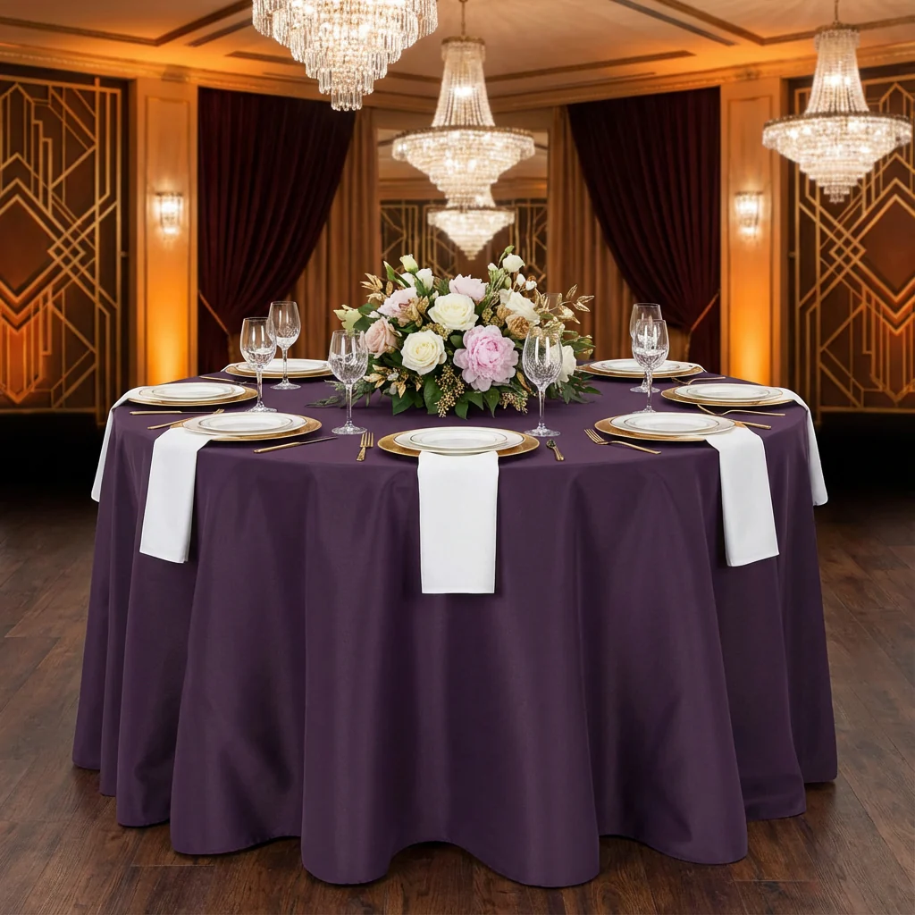 Premium Polyester 108" Round Tablecloth - Eggplant/Plum - Image 2