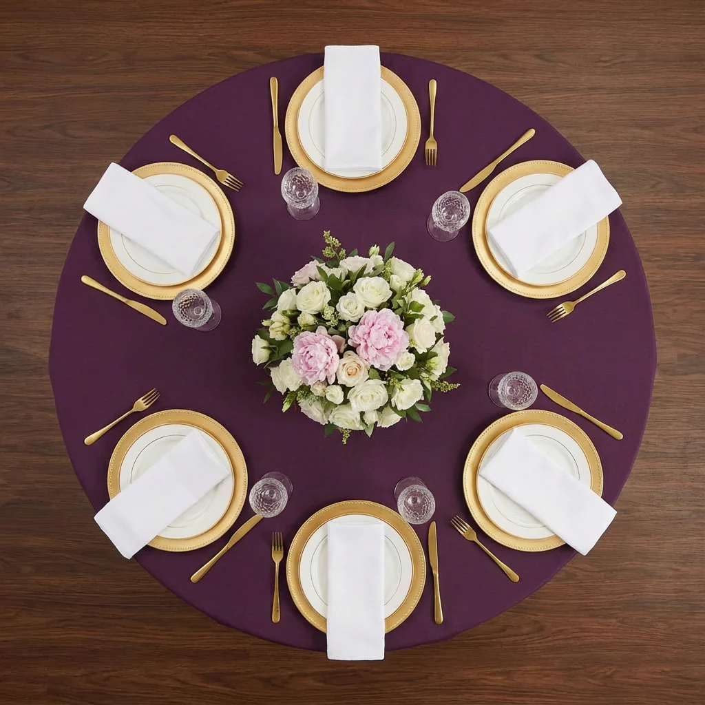 Premium Polyester 108" Round Tablecloth - Eggplant/Plum - Image 3