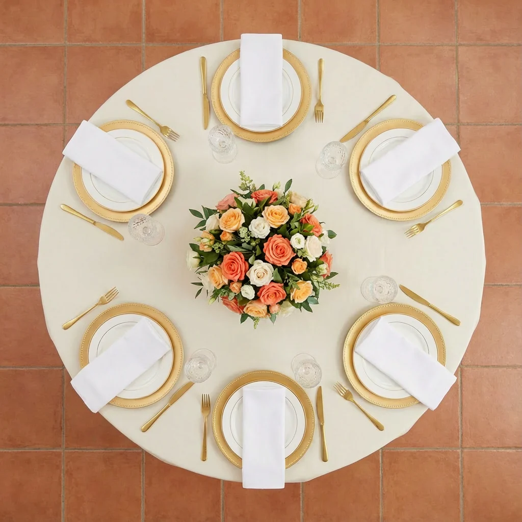 Premium Polyester 108" Round Tablecloth - Light Ivory/Off White - Image 3