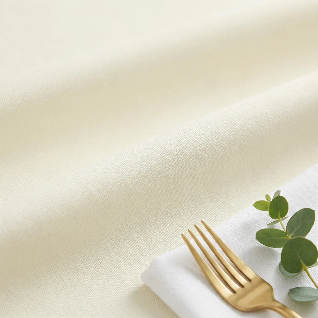 Premium Polyester 108" Round Tablecloth - Light Ivory/Off White - Image 4