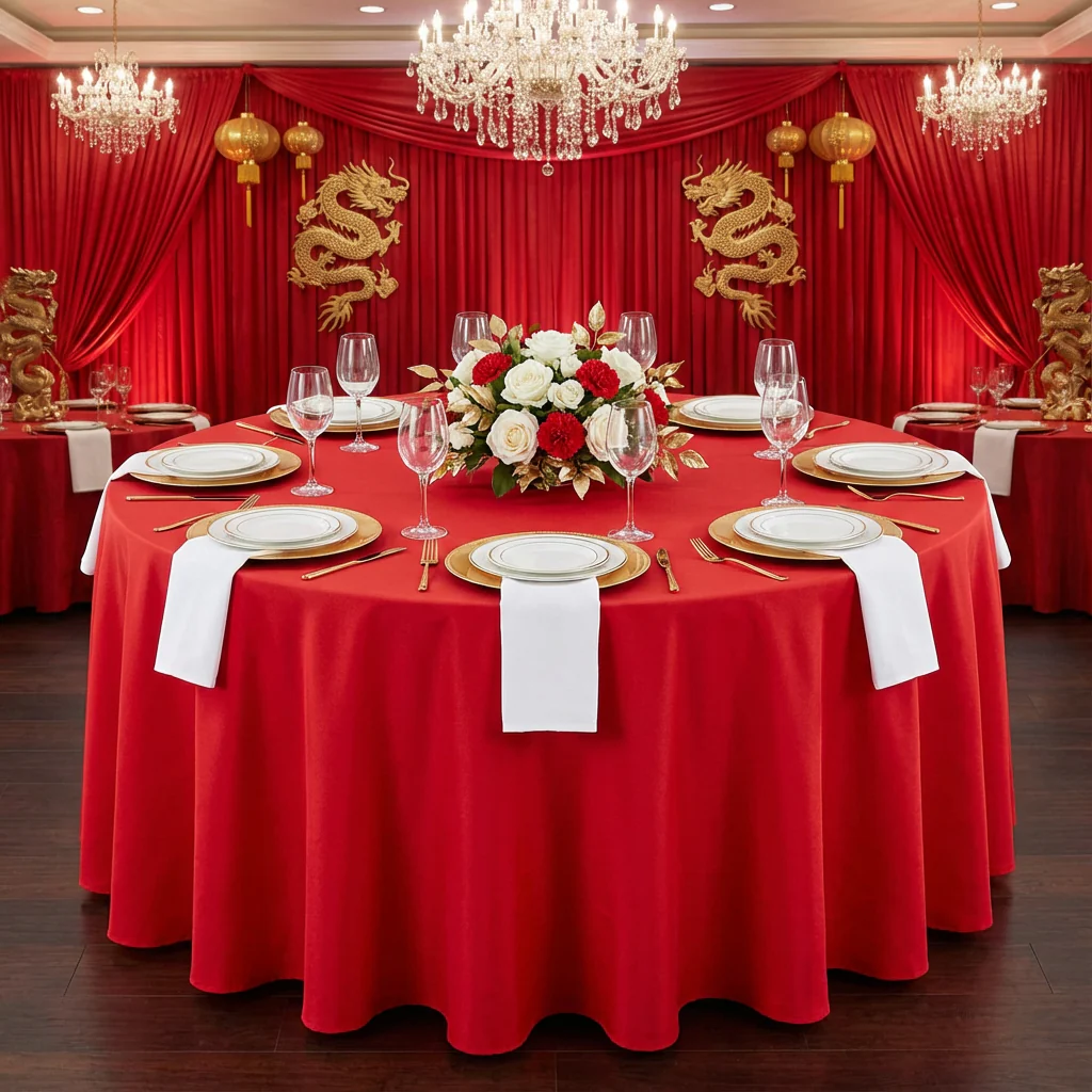 Premium Polyester 108" Round Tablecloth - Red - Image 2