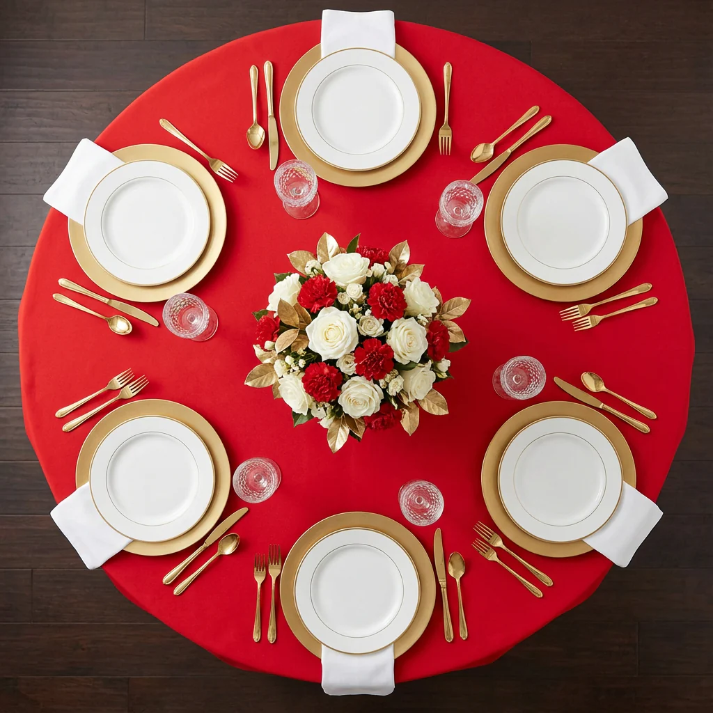 Premium Polyester 108" Round Tablecloth - Red - Image 3