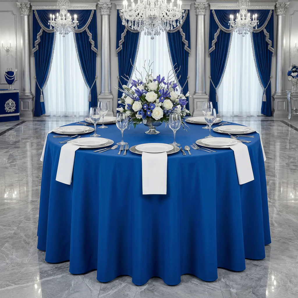 Premium Polyester 108" Round Tablecloth - Royal Blue - Image 2