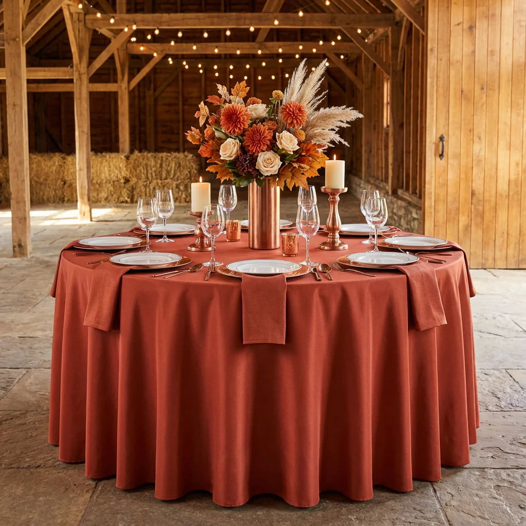 Premium Polyester 108" Round Tablecloth - Rust - Image 2
