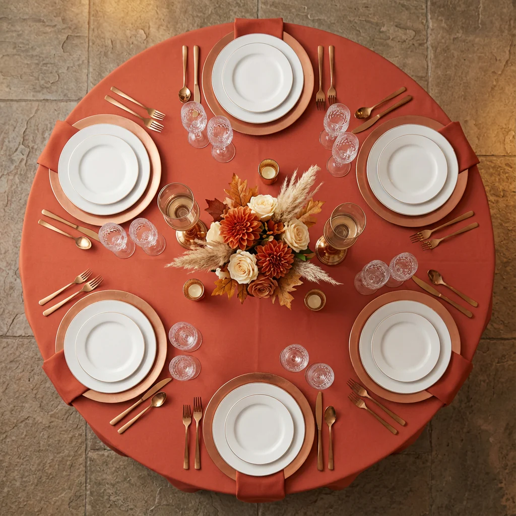 Premium Polyester 108" Round Tablecloth - Rust - Image 3