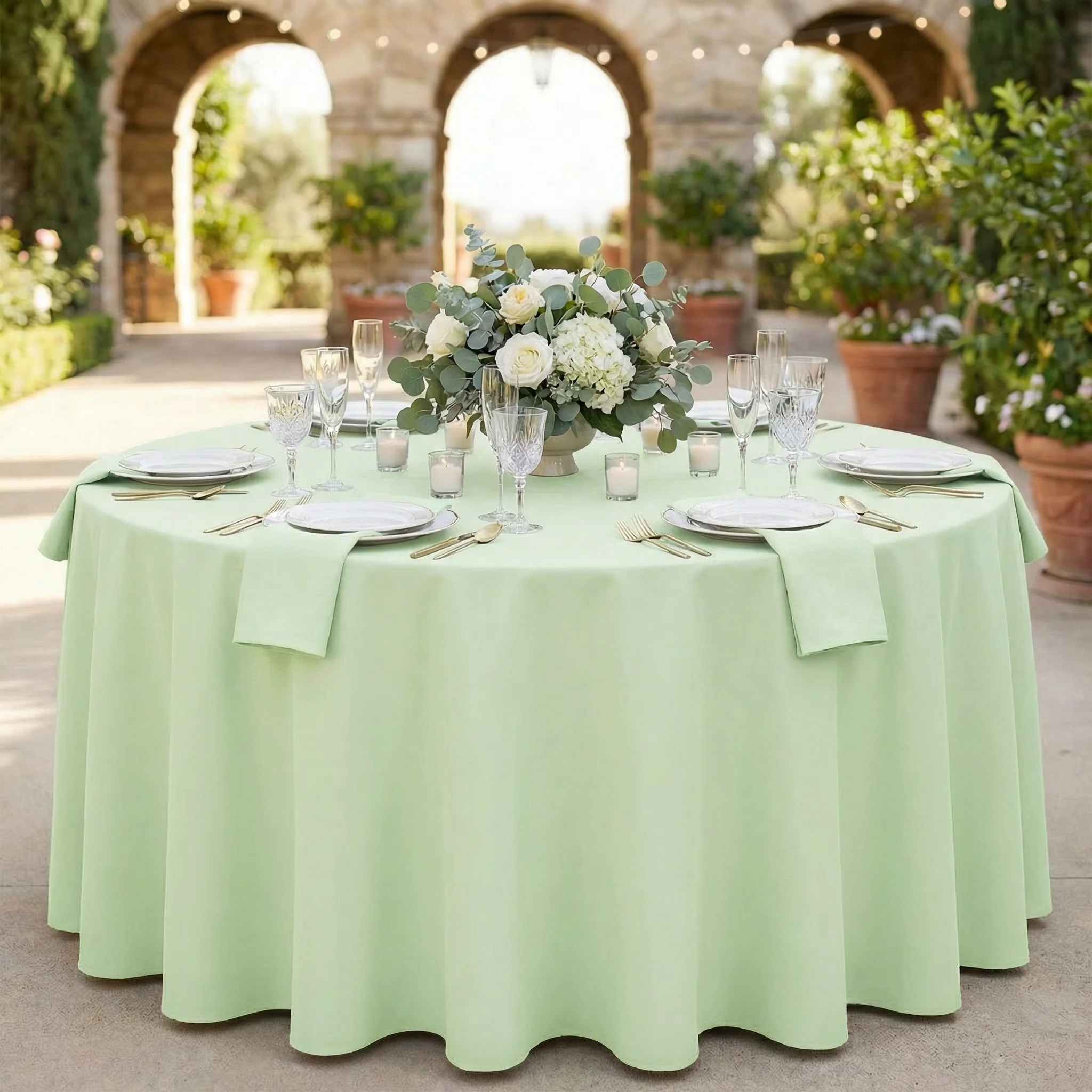 Premium Polyester 108" Round Tablecloth - Sage Green - Image 2