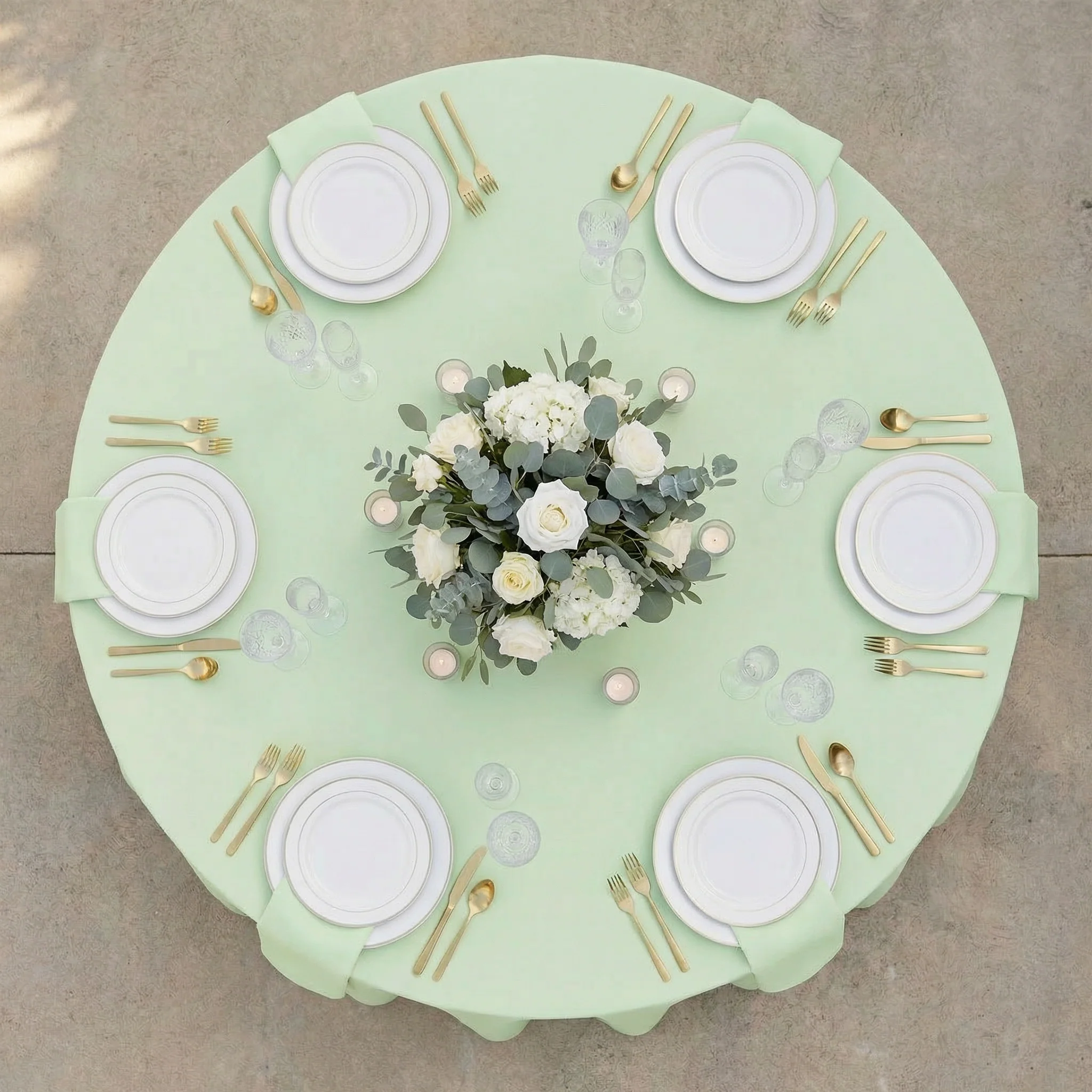 Premium Polyester 108" Round Tablecloth - Sage Green - Image 3