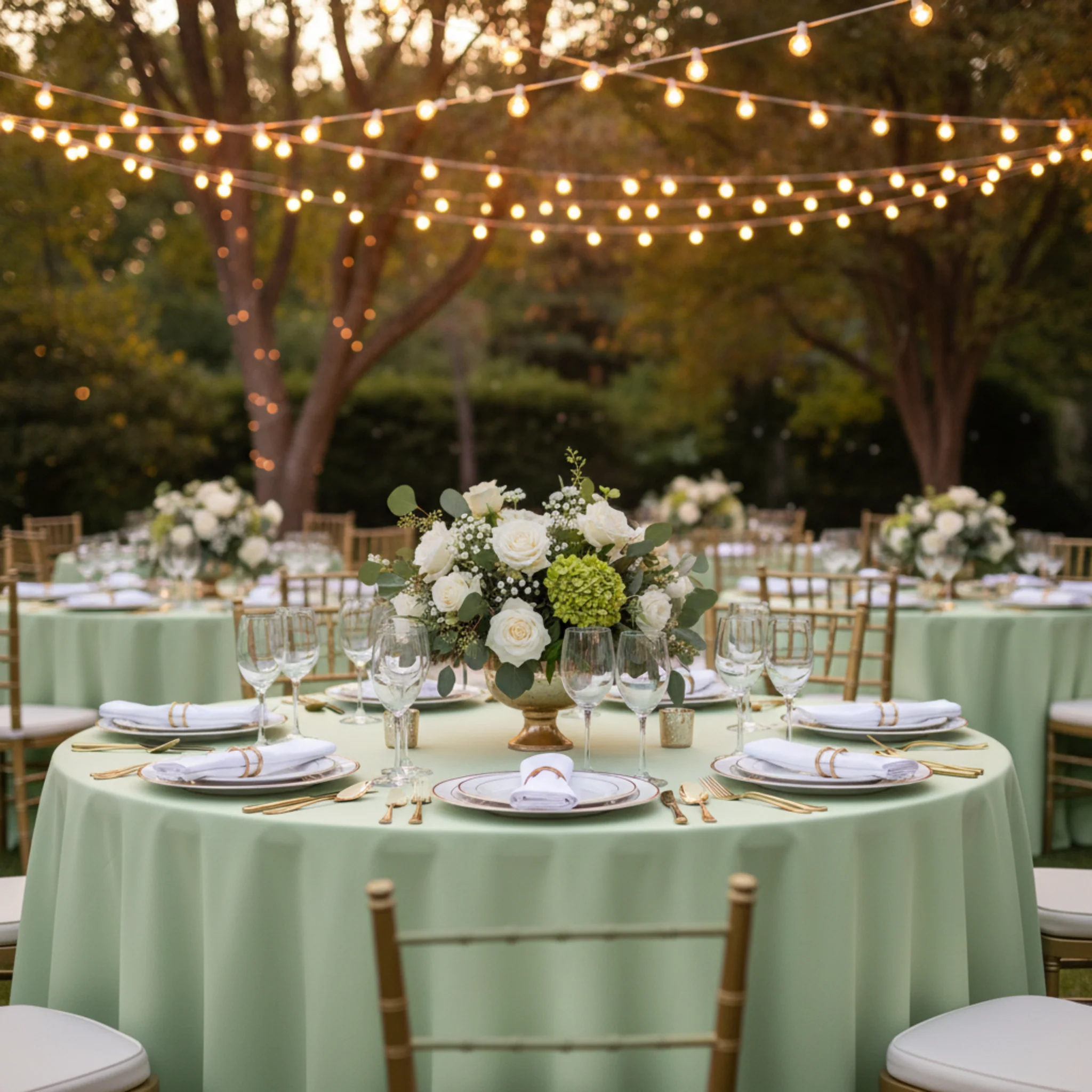 Premium Polyester 108" Round Tablecloth - Sage Green - Image 5