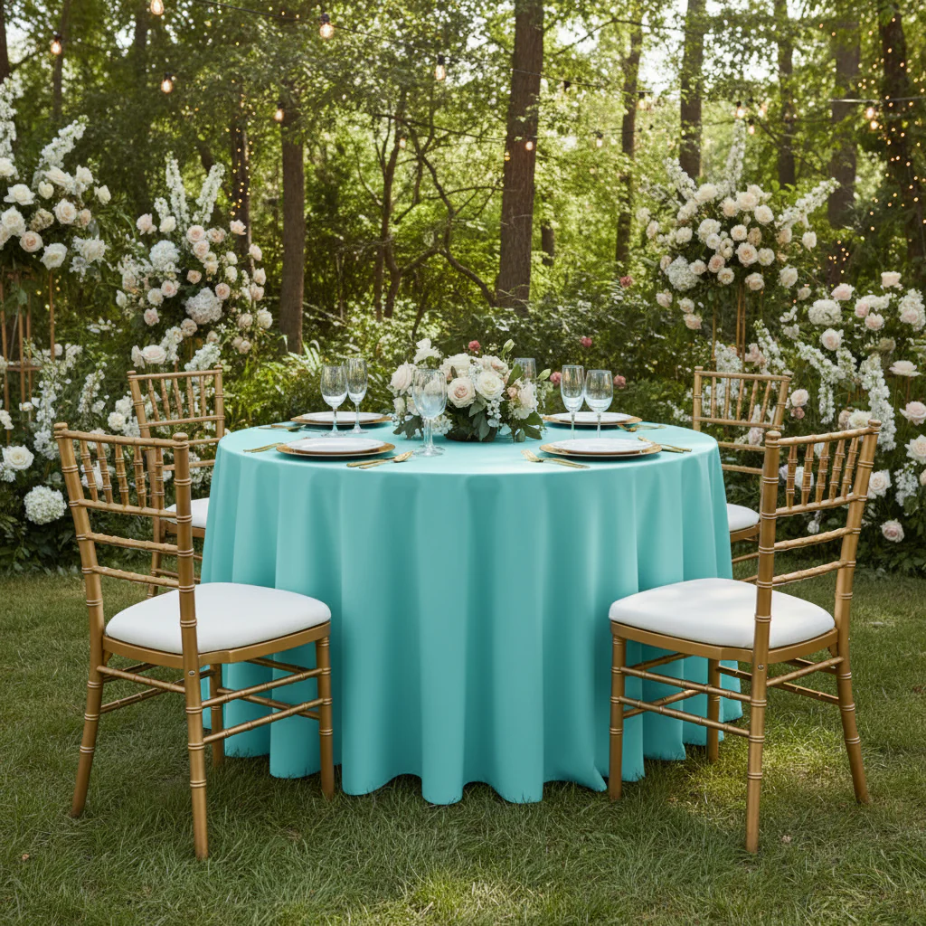 Premium Polyester 108" Round Tablecloth - Turquoise - Image 6