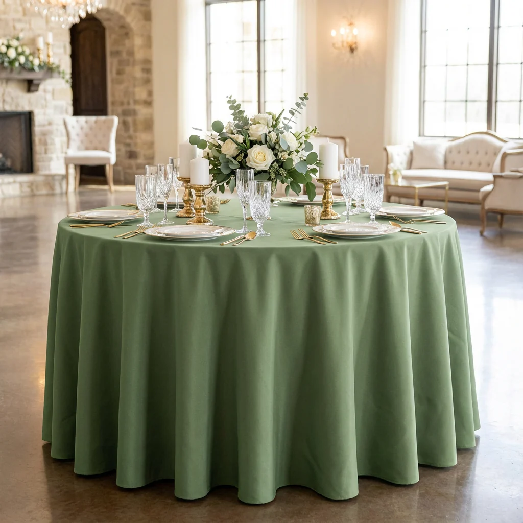 Premium Polyester 108" Round Tablecloth - Willow Green - Image 2