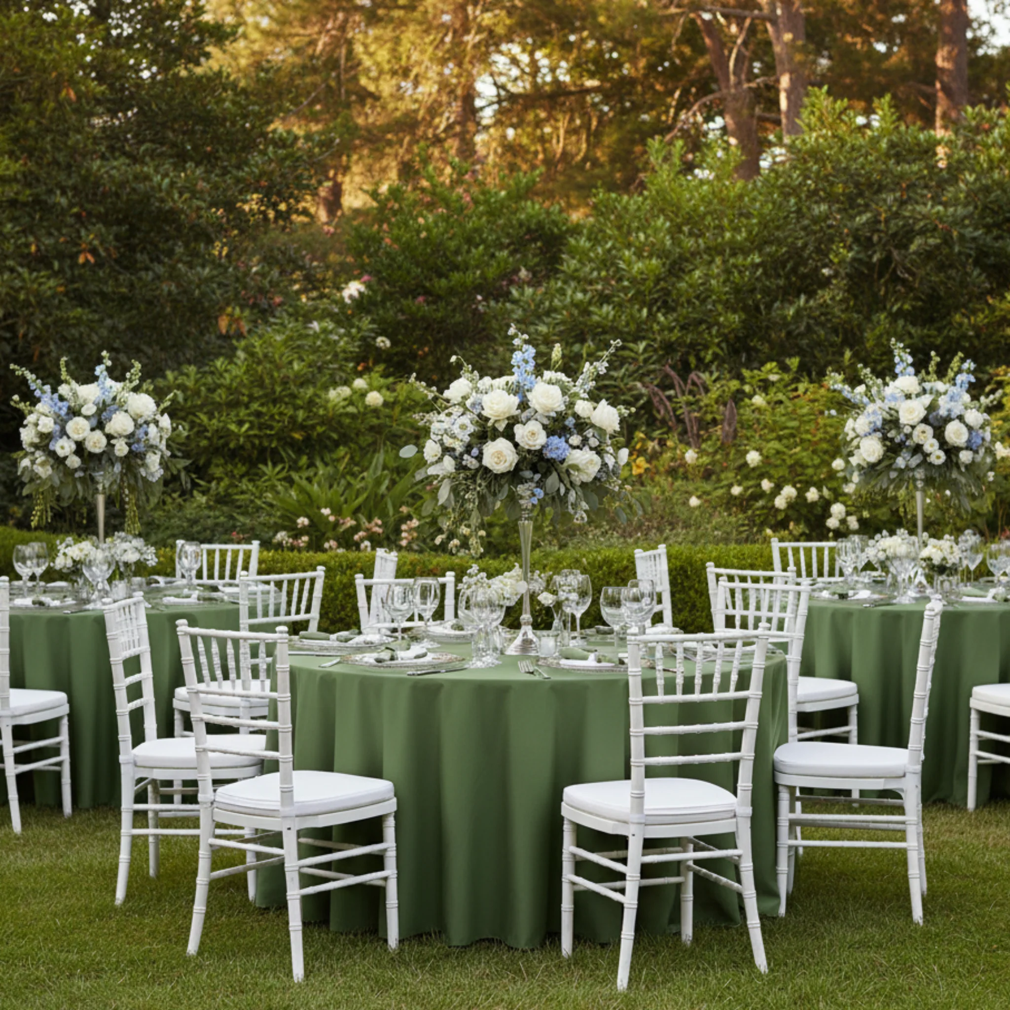 Premium Polyester 108" Round Tablecloth - Willow Green - Image 3