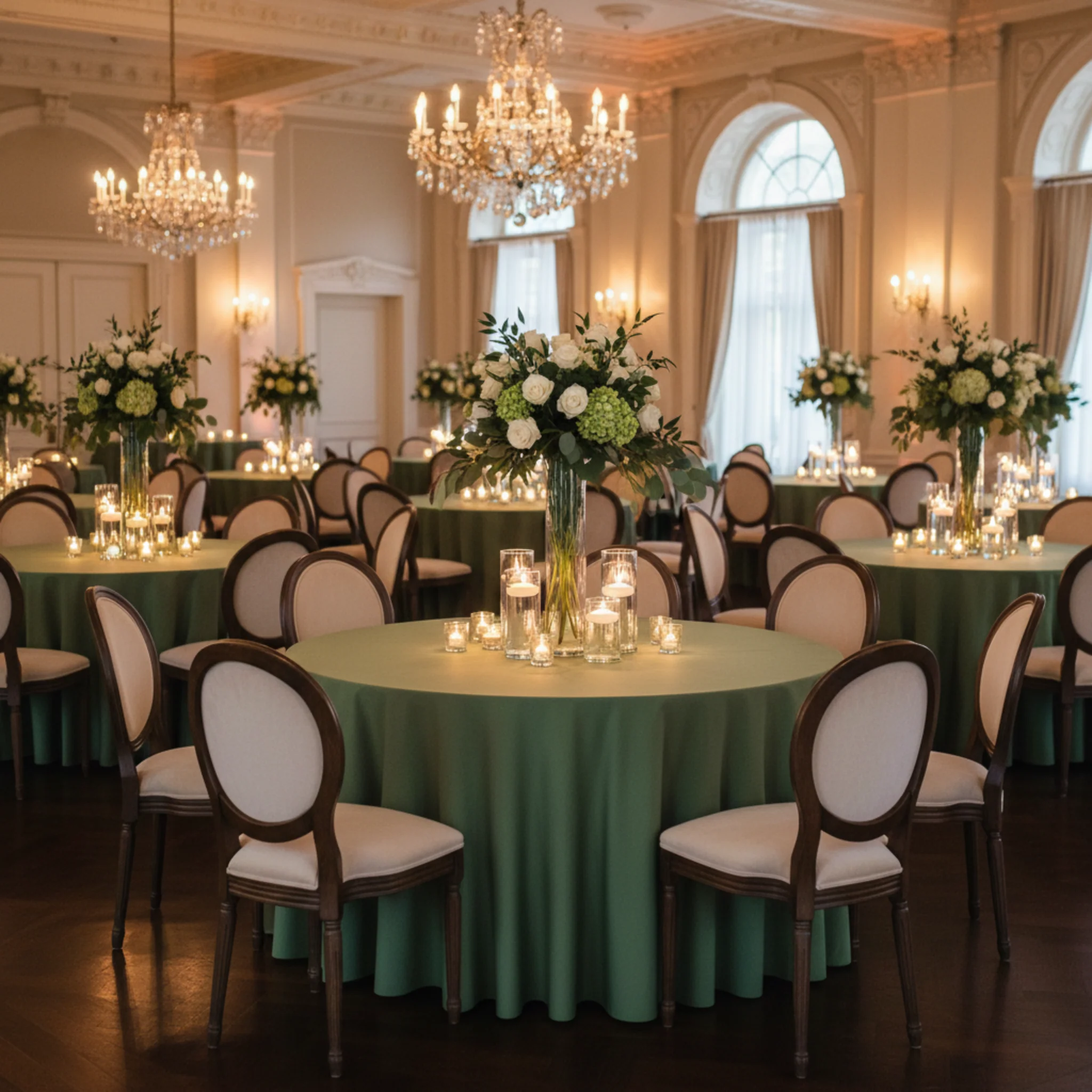 Premium Polyester 108" Round Tablecloth - Willow Green - Image 4
