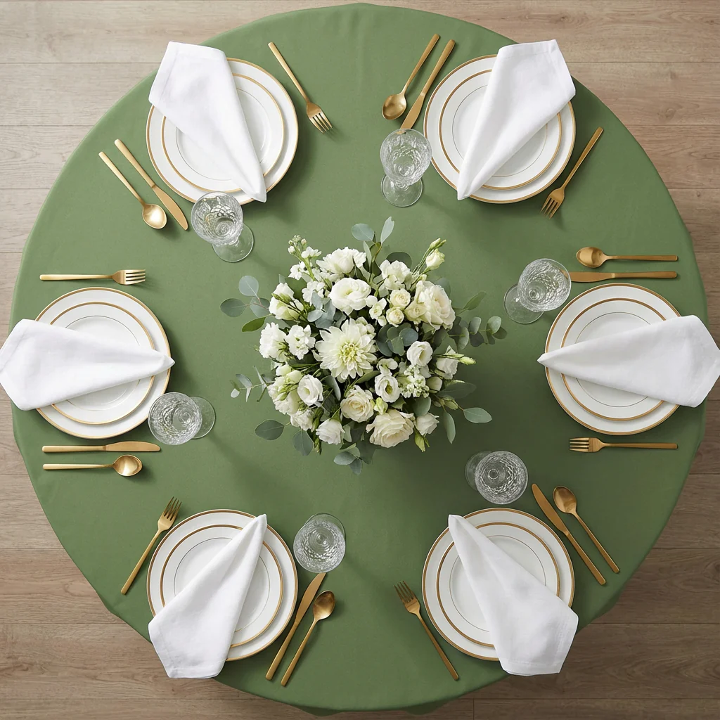 Premium Polyester 108" Round Tablecloth - Willow Green - Image 5