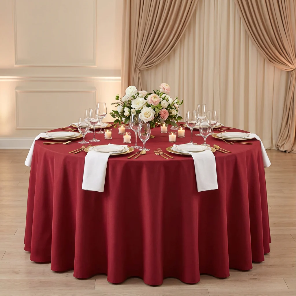 Premium Polyester 120" Round Tablecloth - Apple Red - Image 2
