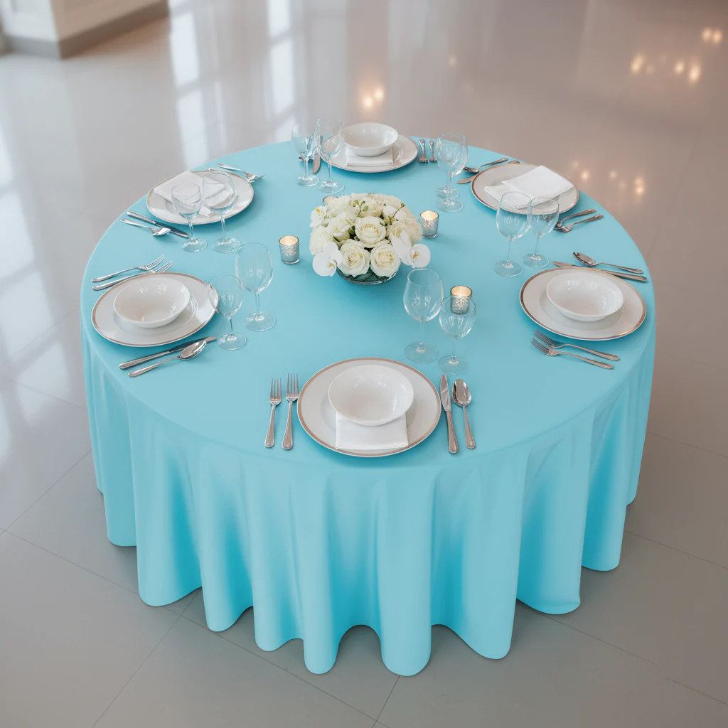 Premium Polyester 120" Round Tablecloth - Aqua Blue - Image 3