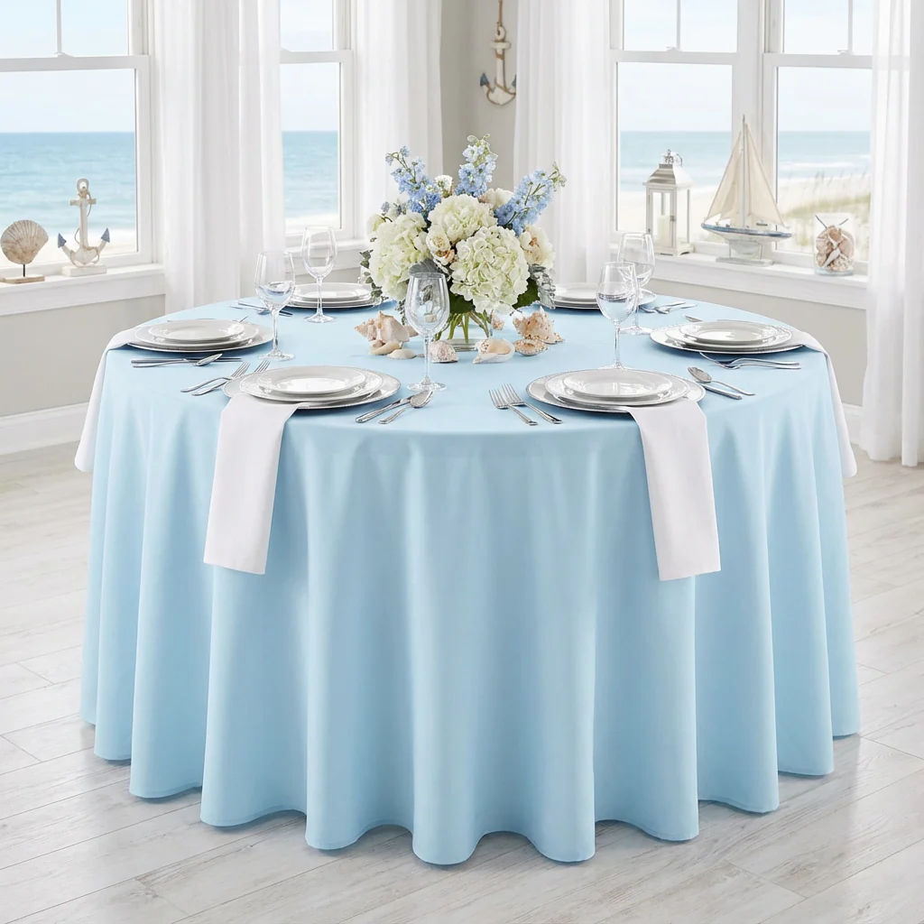 Premium Polyester 120" Round Tablecloth - Baby Blue - Image 2
