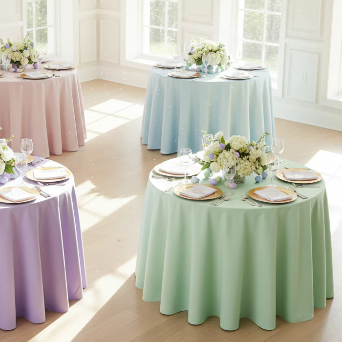 Premium Polyester 120" Round Tablecloth - Baby Blue - Image 5
