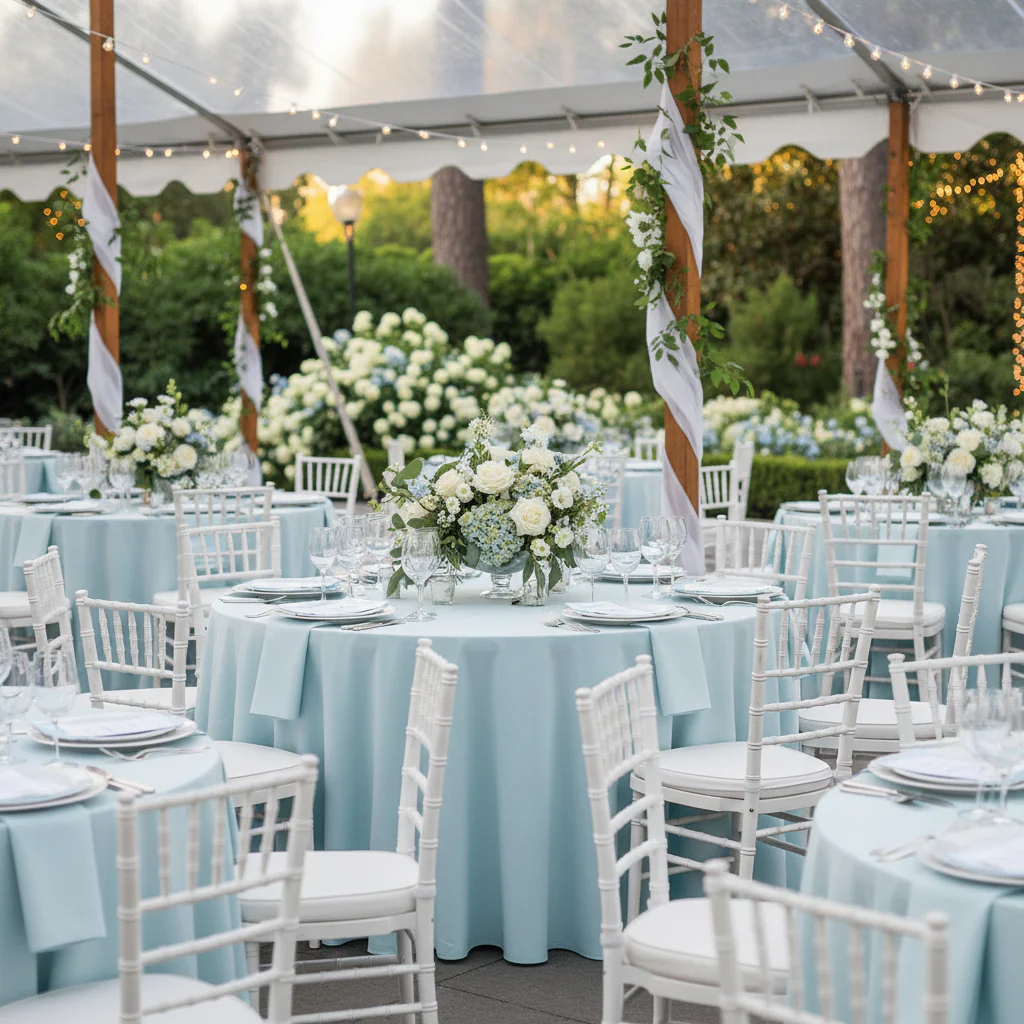 Premium Polyester 120" Round Tablecloth - Baby Blue - Image 6