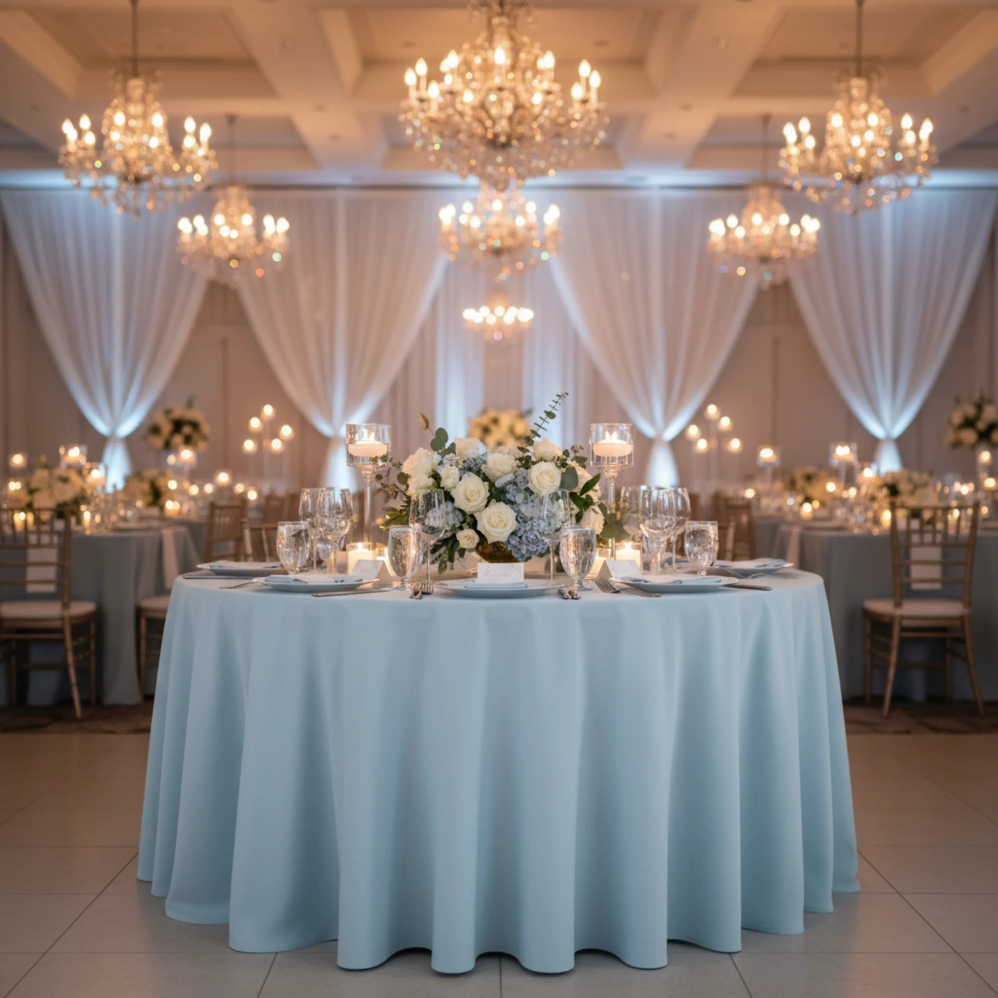 Premium Polyester 120" Round Tablecloth - Baby Blue - Image 7