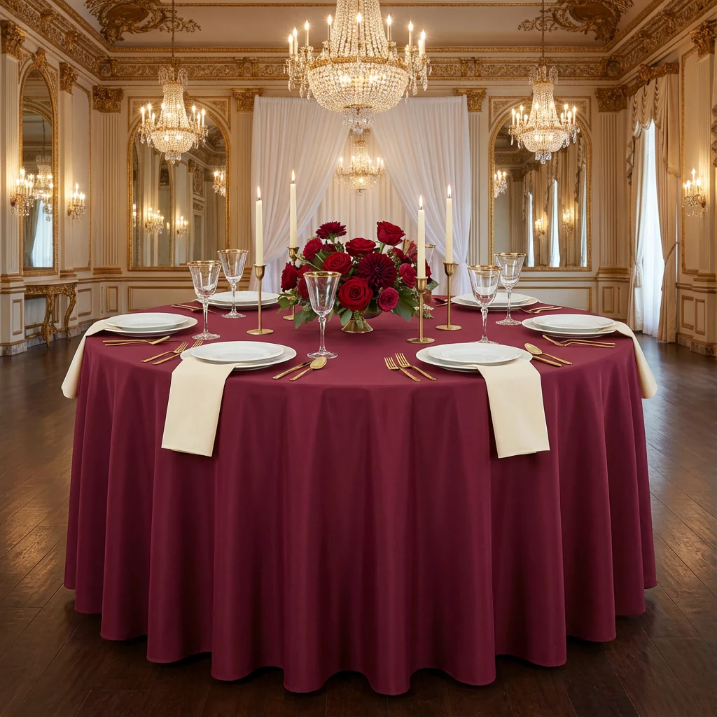 Premium Polyester 120" Round Tablecloth - Burgundy - Image 2