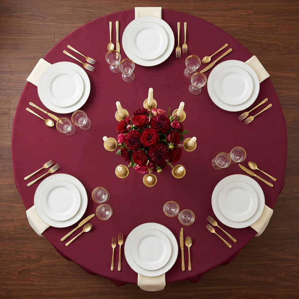 Premium Polyester 120" Round Tablecloth - Burgundy - Image 3