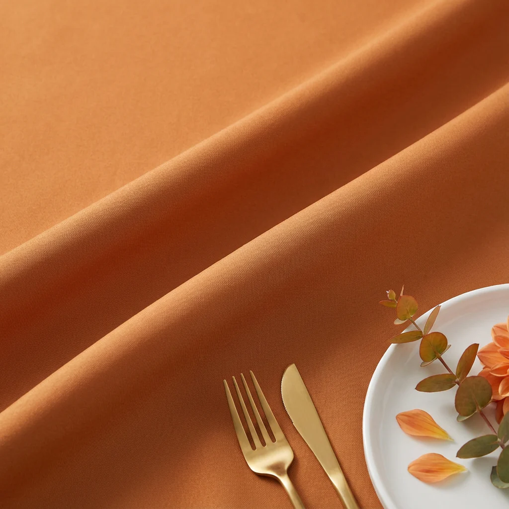 Premium Polyester 120" Round Tablecloth - Burnt Orange - Image 4