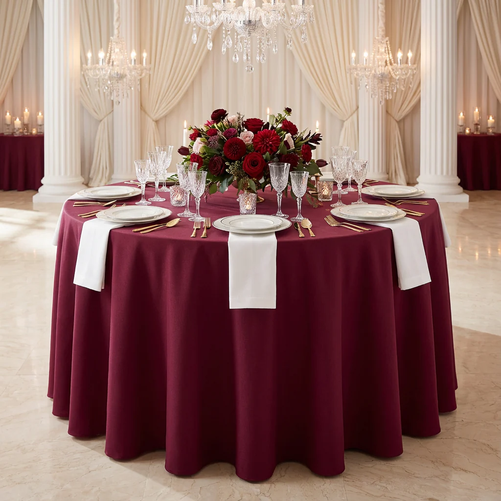 Premium Polyester 120" Round Tablecloth - Cabernet - Image 2