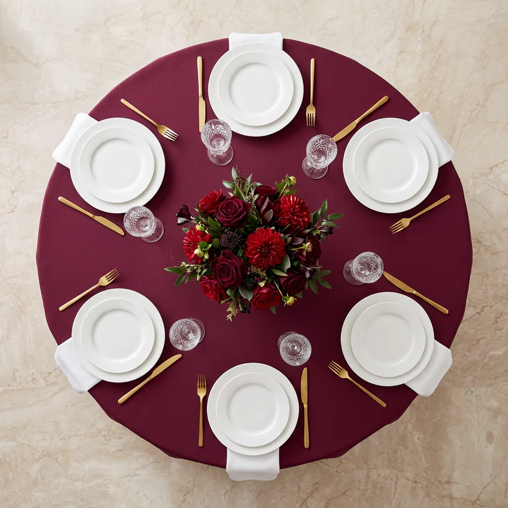 Premium Polyester 120" Round Tablecloth - Cabernet - Image 3