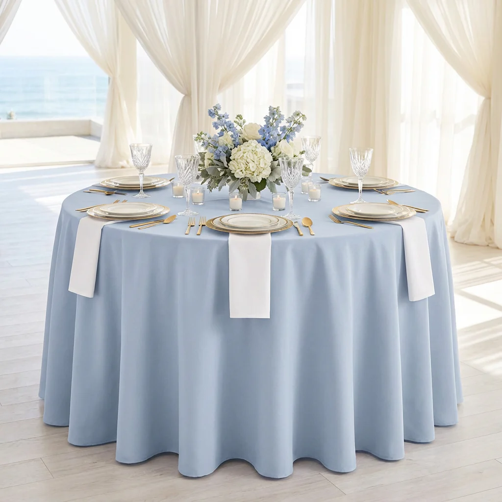 Premium Polyester 120" Round Tablecloth - Dusty Blue - Image 2