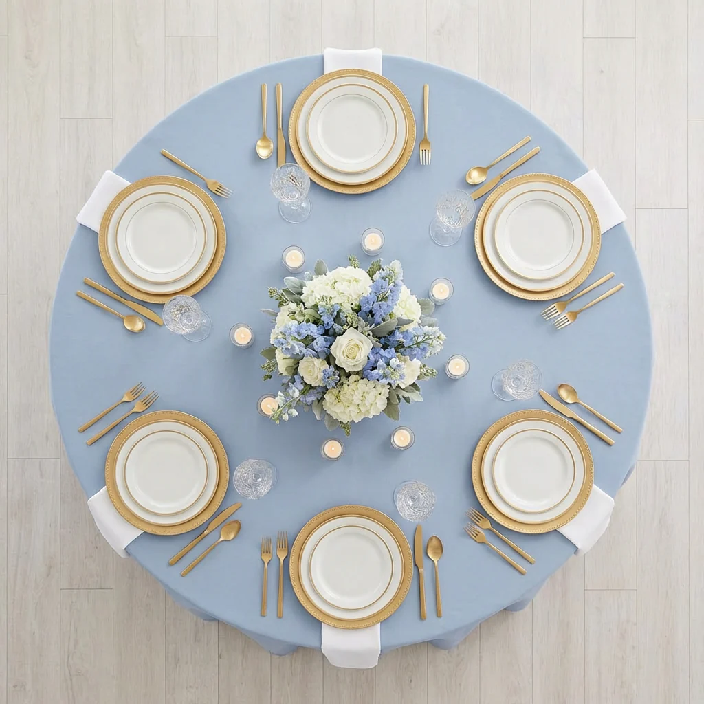 Premium Polyester 120" Round Tablecloth - Dusty Blue - Image 3