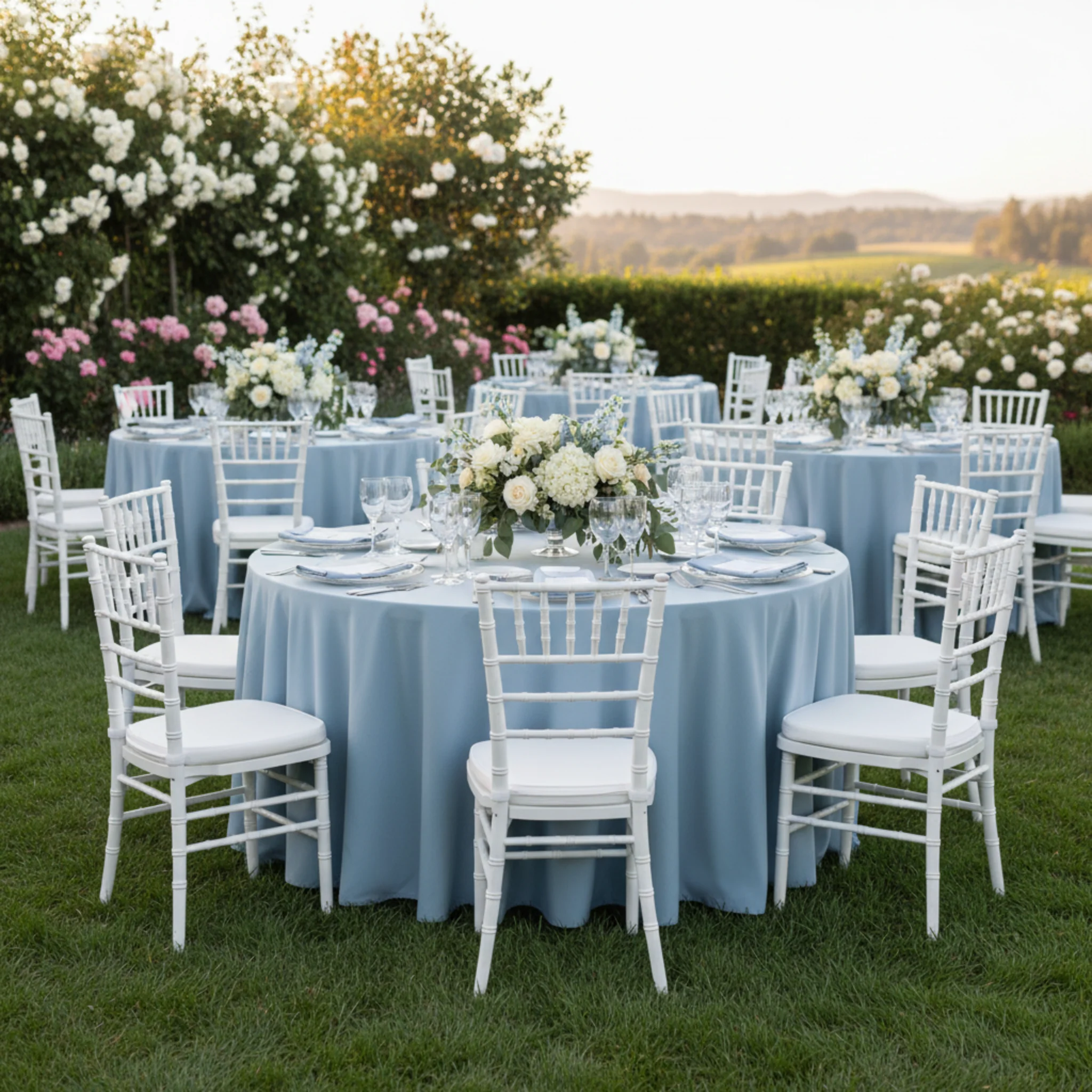 Premium Polyester 120" Round Tablecloth - Dusty Blue - Image 5