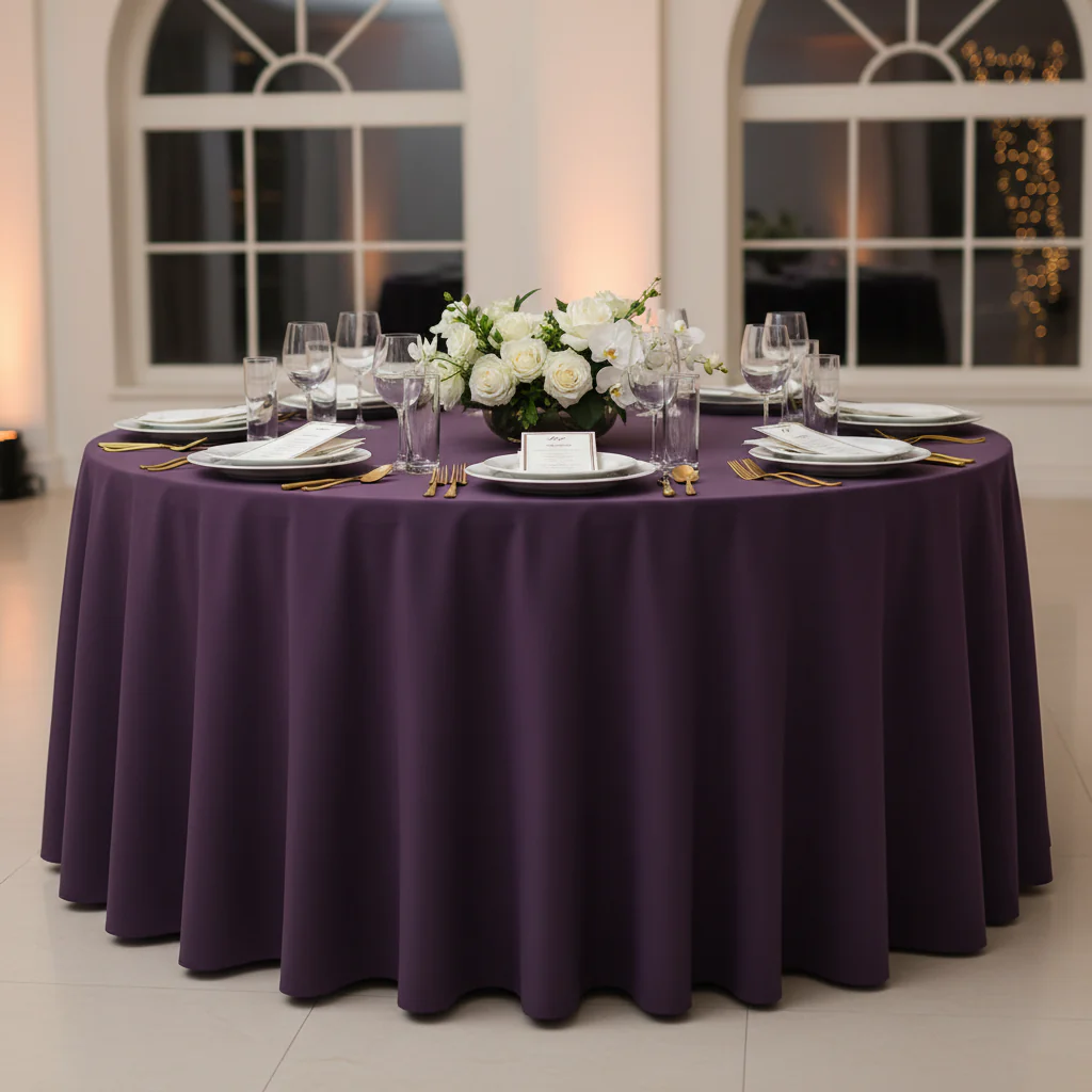 Premium Polyester 120" Round Tablecloth - Eggplant/Plum - Image 2