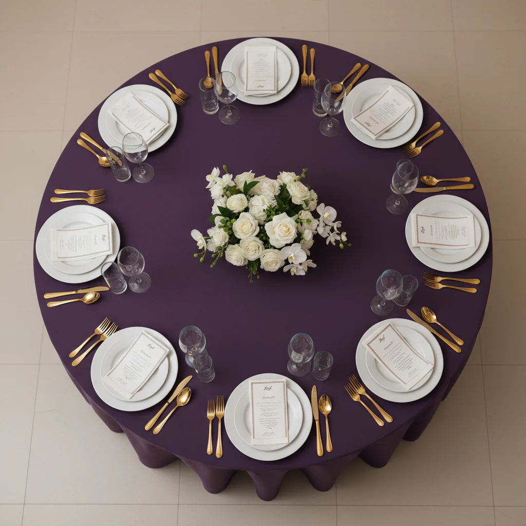 Premium Polyester 120" Round Tablecloth - Eggplant/Plum - Image 3